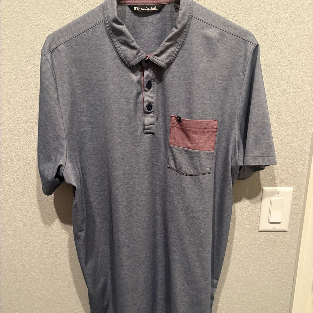 Travis Mathew Gray Polo with Maroon Pocket